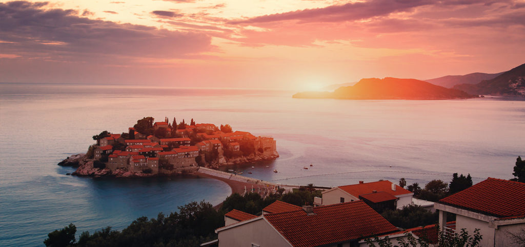 Sveti Stefan panorama sunset